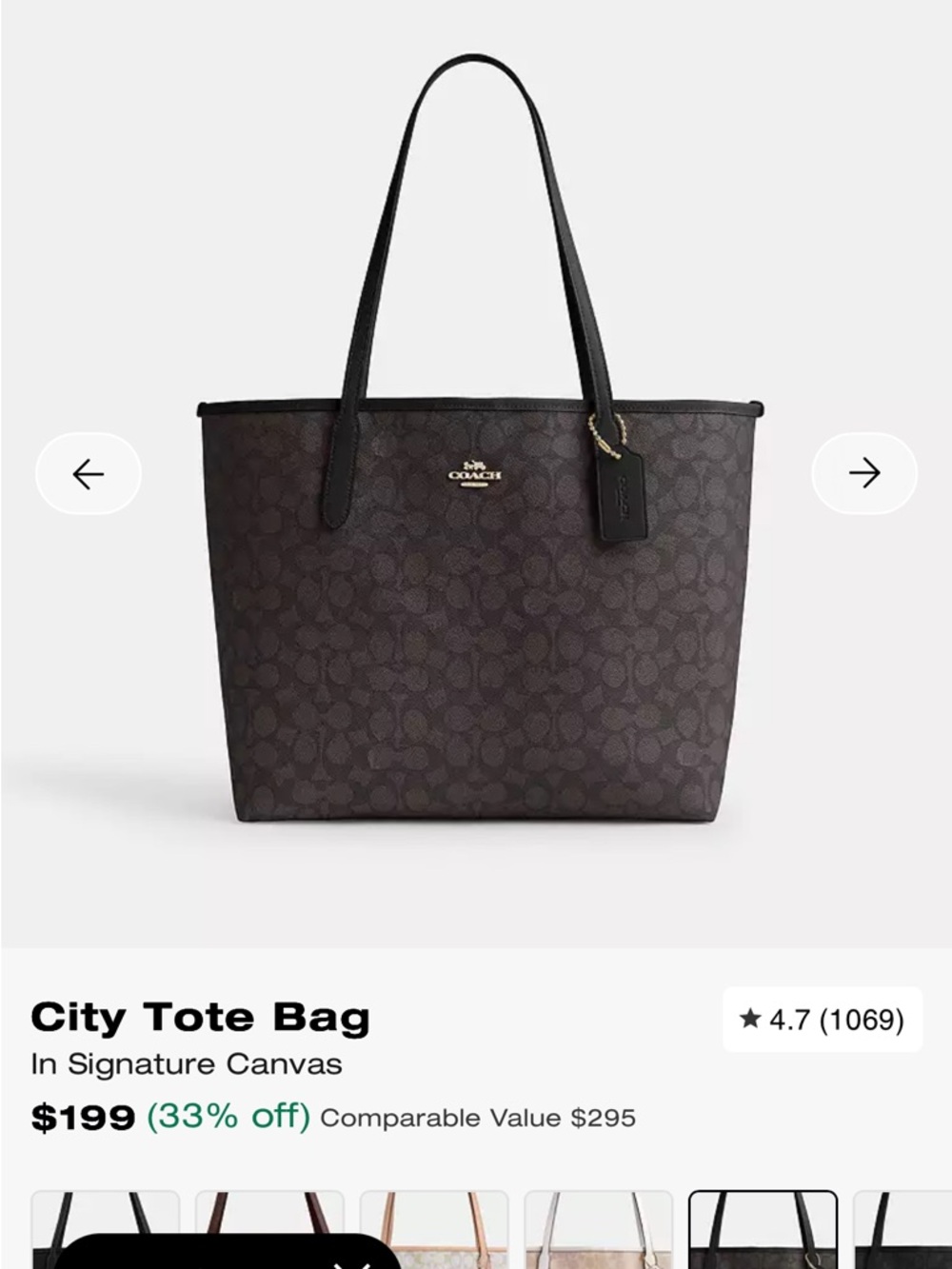 Coach Signature City Tote in Dark Brown and Black